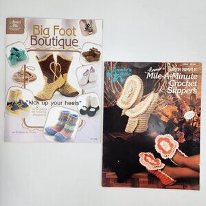 Lot of 2 Annie's Attic Crochet Books Big Foot Boutique & Mile A Minute Slippers